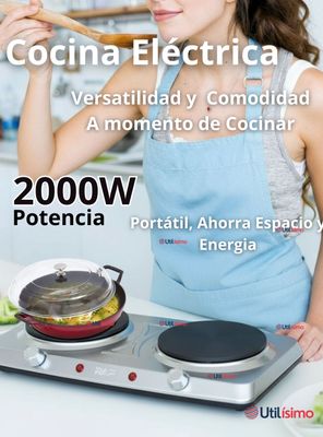 Imagen 2 del producto Cocina Eléctrica Portátil 2 Platos 2000W de Potencia Acero Inoxidable