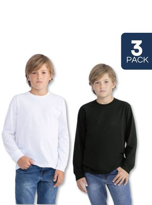 Pack 3 Camisetas Algodón Primera Capa Polera Invierno Niño Blanco Y Negro
