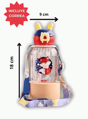 Imagen 2 del producto Botella Plástica 600ML Con Bombilla y Correa Kawai Sin BPA Niños Red Fox