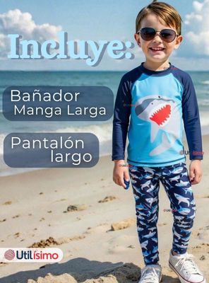 Imagen 2 del producto Traje de Baño Polera Manga Larga Pantalón Largo 2 Piezas Corte Split Niño 3 a 11 años Blue Shark