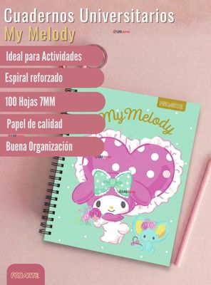 Imagen 2 del producto Pack 10 Cuadernos Universitarios My Melody de 100 Hojas Proarte 7mm Diseño Surtido