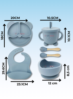 Imagen 2 del producto Set De Alimentación Bebé Silicona De Oso 6 Piezas Libre BPA Celeste