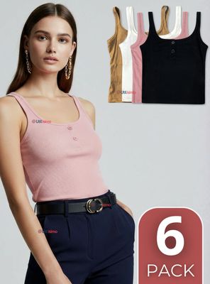 Pack 6 Camisetas Poleras 100% Algodón Básicas Lisa Mujer en Colores Surtidos