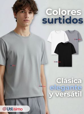 Imagen 2 del producto Pack 3 Camisetas Poleras 100% Algodón Básica Elástica Hombre Colores Surtidos