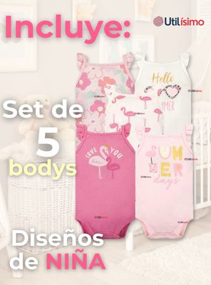 Imagen 2 del producto Pack 5 Bodys Niña Sin Manga Tedmimak 100% Algodón Hello princess
