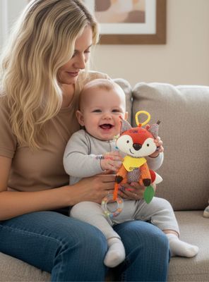 Juguete Peluche Animales Sensorial Mordedor Y Sonajero Diseño Zorrito Niña y Niño