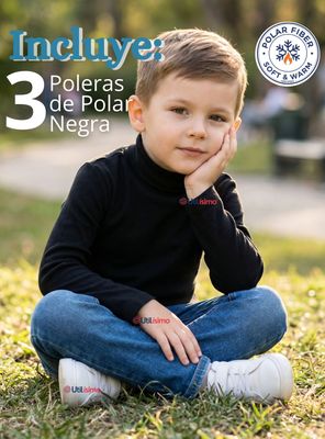 Imagen 2 del producto Pack 3 Poleras Camisetas Polar Negra Primera Capa Beatle Mangas Larga Niños