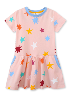 Vestido Manga Corta Niña Estampado Naranja Pastel