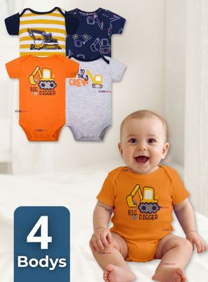 Pack 4 Bodys Niño Manga Corta Tedmimak 100% Algodón Baby Builders in Action