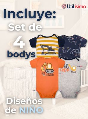 Imagen 2 del producto Pack 4 Bodys Niño Manga Corta Tedmimak 100% Algodón Baby Builders in Action