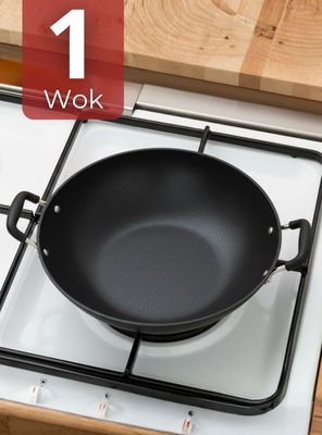 Imagen 1 del producto Wok Chino de Acero Inoxidable Antiadherente 34cm Color Negro