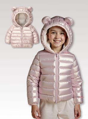 Parka Con Capucha Manga Larga Niña Orejitas Rosa Metalizada