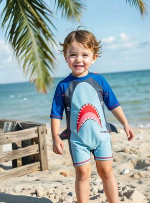 Traje de baño Enterito Con Cremallera Para Niños de 2 a 3 años Blue Shark