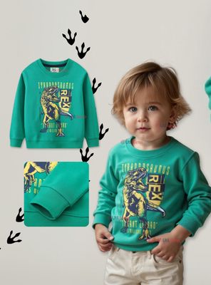 Polerón Algodón Cuello Redondo Niño Verde Dinosaurios