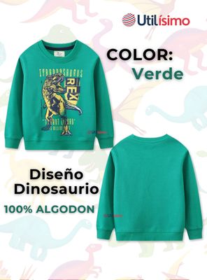 Imagen 2 del producto Polerón Algodón Cuello Redondo Niño Verde Dinosaurios