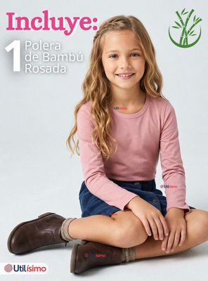 Imagen 2 del producto Camiseta Polera Bambú Cuello Redondo Rosado Claro Primera Capa Mangas Largas para Niñas