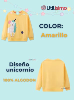 Imagen 2 del producto Polerón Algodón Cuello Redondo Niña Amarillo Unicornio