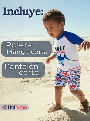 Imagen 2 del producto Traje de Baño Polera Manga Corta y Pantalón Corto 2 Piezas Corte Split Niño 2 a 4 años Blue Azul
