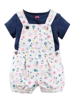 Set 2 Piezas Jardinera Bebé Niña Florecitas