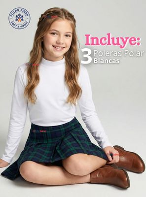 Imagen 2 del producto Pack 3 Poleras Camiseta Polar Blanca Primera Capa Cuello Beatle Mangas Largas Niñas