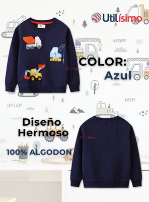 Imagen 2 del producto Polerón Algodón Cuello Redondo Niños Azul Grúa