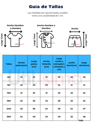 Imagen 2 del producto Set 3 Piezas Conjunto con Enterito Bebe Niño Tedmimak 100% Algodón Rayas Azules