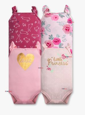 Pack 4 Bodys Niñas Sin Manga Tedmimak 100% Algodón Princess Pink