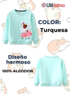 Imagen 2 del producto Polerón Algodón Cuello Redondo Niña Turquesa Hámster