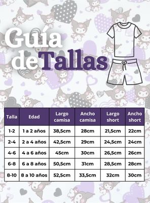 Imagen 2 del producto Conjunto Sanrio 100% Algodón Polera Pantalón Corto Niña Kuromi Hello Kitty My Melody