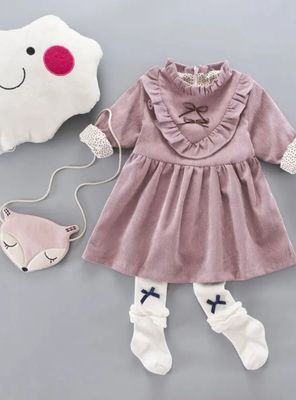 Vestido Con Lazo Negro De Cotelé Forrado En Algodón Niña Morado