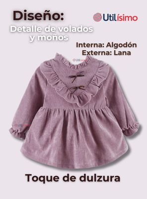 Imagen 2 del producto Vestido Con Lazo Negro De Cotelé Forrado En Algodón Niña Morado