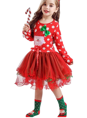 Vestido de Navidad para Niñas con Tul Manga Larga 2 a 6 años Papá Noel
