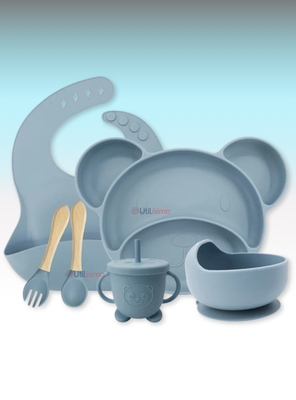 Set De Alimentación Bebé Silicona 6 Piezas Libre BPA Celeste