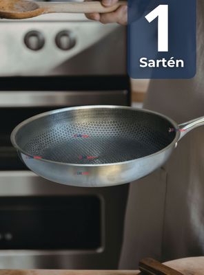 Sartén de Acero Inoxidable Antiadherente 24cm Para Cocinar Freír y Saltear