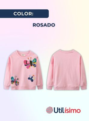 Imagen 2 del producto Poleron Cuello Redondo Niña Rosado Mariposa
