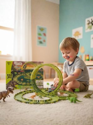 Imagen 1 del producto Pista Carreras de Auto Juguete Flexible Dinosaurio 120 Piezas para Niños