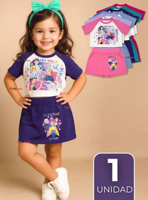 Conjunto Huntrix 100% Algodón Crop Top Falda Short Niña HUNTR/X Demon Hunters Rumi Mira Zoey