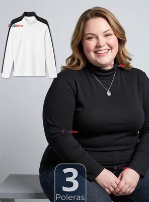 Imagen 1 del producto Pack 3 Camisetas Poleras Bambú Primera Capa Cuello Beatle Manga Larga de Colores Surtidos Mujer