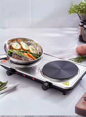 Cocina Encimera Eléctrica 2 Platos 2000W Cocinilla Premium Plateada