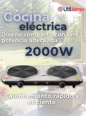 Imagen 2 del producto Cocina Encimera Eléctrica 2 Platos 2000W Cocinilla Premium Plateada