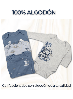 Imagen 2 del producto Pack 4 Bodys Bebé Niño Manga Larga Tedmimak 100% Algodón Mini Explorers