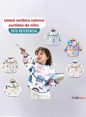 Imagen 2 del producto Babero Delantal Impermeable Premium Con Mangas Larga Para Bebe Y Niño