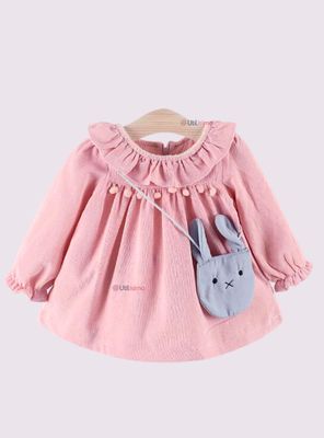 Imagen 1 del producto Vestido De Cotelé Con Bolso Conejo Forrado En Plush Niña Rosado