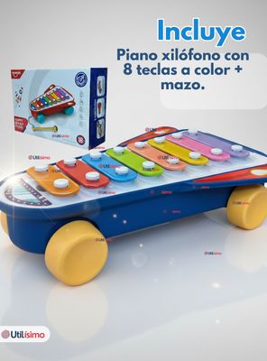 Imagen 2 del producto Xilófono Cohete Piano Carrito de Arrastre Juguete Educativo para Bebé Niño Niña