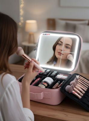 Estuche Maquillaje 2 en 1 Cosmetiquero Con Espejo Luz Led Organizador