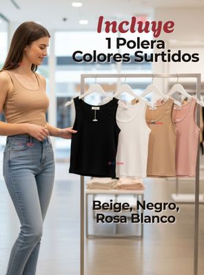 Imagen 2 del producto Camiseta Polera Sin Mangas Tela Acanalada Algodón Mujer Colores Surtidos