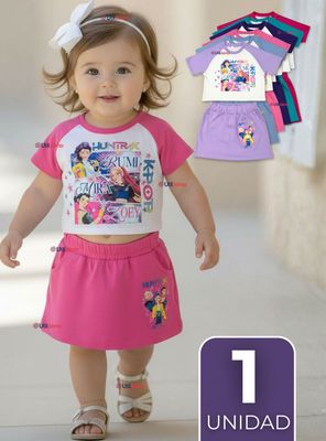 Conjunto Huntrix 100% Algodón Crop Top Falda Short para Niña HUNTR/X Demon Hunters Rumi Mira Zoey