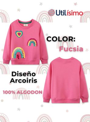 Imagen 2 del producto Polerón Algodón Cuello Redondo Niña Fucsia Arcoiris