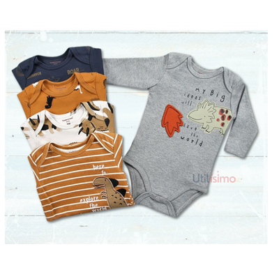 Imagen 2 del producto Pack 5 Bodys Tedmimak Niño Manga Larga Dinosaurios 100% Algodón