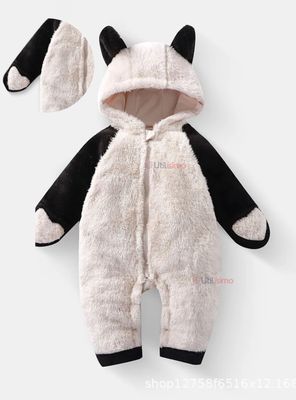 Enterito Con Capucha Polar  Bebé Panda Blanco y Negro